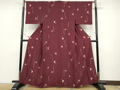 平和屋着物●上質な小紋 横笛 コマ 打ち出の小槌 絵馬 兎 金彩 正絹 逸品 CABD0013ut