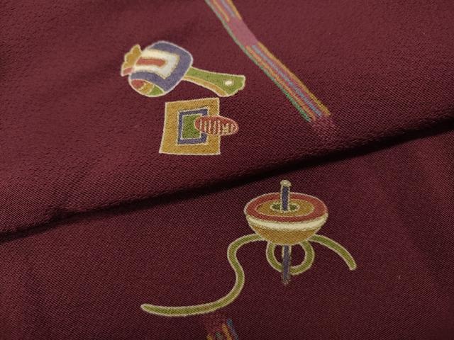 平和屋着物●上質な小紋 横笛 コマ 打ち出の小槌 絵馬 兎 金彩 正絹 逸品 CABD0013ut