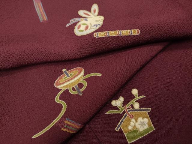 平和屋着物●上質な小紋 横笛 コマ 打ち出の小槌 絵馬 兎 金彩 正絹 逸品 CABD0013ut