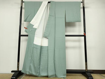 平和屋着物●上質な色無地 紋意匠 錆青磁色 鈴乃屋扱い 正絹 逸品 CABD0014ut