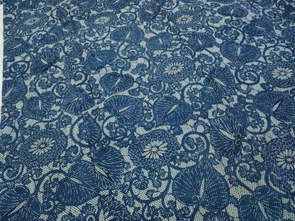 平和屋着物●上質な紬 本藍型絵染め 刺し子 葵唐草文 正絹 逸品 CABD0016ut