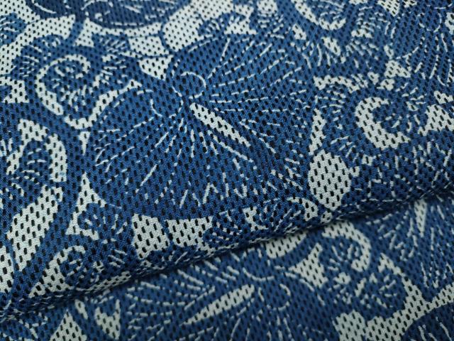 平和屋着物●上質な紬 本藍型絵染め 刺し子 葵唐草文 正絹 逸品 CABD0016ut
