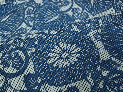 平和屋着物●上質な紬 本藍型絵染め 刺し子 葵唐草文 正絹 逸品 CABD0016ut