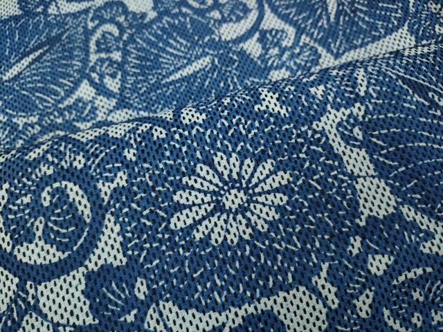 平和屋着物●上質な紬 本藍型絵染め 刺し子 葵唐草文 正絹 逸品 CABD0016ut