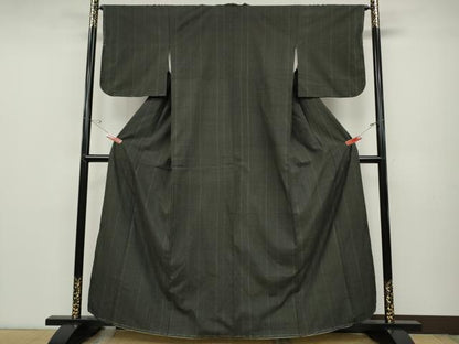 平和屋着物●本場結城紬 重要無形文化財 縞 正絹 逸品 CABD0019ut