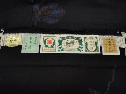 平和屋着物●結城紬 はたおり娘 100亀甲 枝花文 飛び亀甲柄 奥順 証紙付き 正絹 逸品 未使用 CABD0020ut