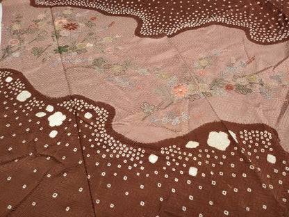平和屋着物●中国三大刺繍 スワトウ刺繍 訪問着 絞り 刺繍 道長花文 正絹 逸品 CABD0026ut