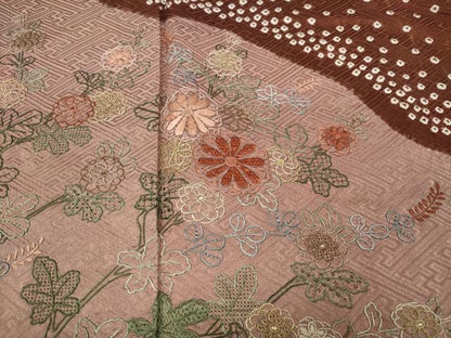平和屋着物●中国三大刺繍 スワトウ刺繍 訪問着 絞り 刺繍 道長花文 正絹 逸品 CABD0026ut