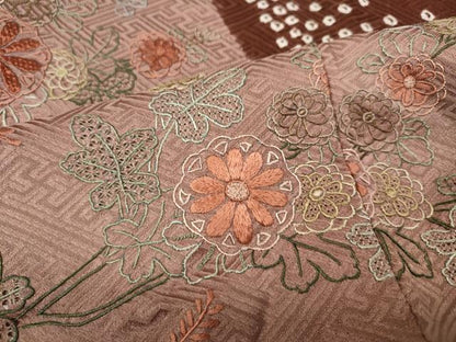 平和屋着物●中国三大刺繍 スワトウ刺繍 訪問着 絞り 刺繍 道長花文 正絹 逸品 CABD0026ut