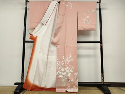 平和屋着物●京友禅作家 打越勇二 訪問着 手描き 休み鳥枝花文 金通し地 ロング丈 正絹 逸品 CABD0029ut