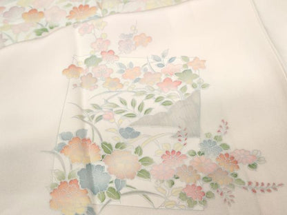 平和屋着物●長襦袢 袷 色紙草花文 暈し染め 半衿刺繍 正絹 逸品 CABD0033ut