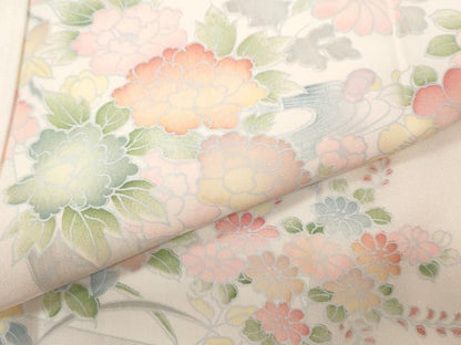 平和屋着物●長襦袢 袷 色紙草花文 暈し染め 半衿刺繍 正絹 逸品 CABD0033ut