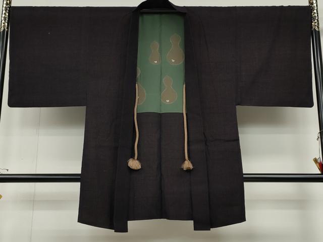 平和屋着物●男性 紬 アンサンブル 霞文 羽織紐付き 正絹 逸品 CABD0038ut