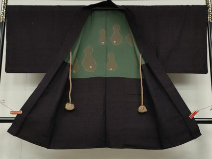 平和屋着物●男性 紬 アンサンブル 霞文 羽織紐付き 正絹 逸品 CABD0038ut
