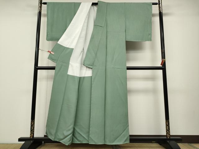 平和屋着物●上質な色無地 縞地紋 薄青色 正絹 逸品 CABD0044ut