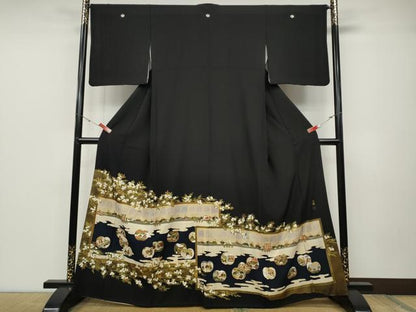 平和屋着物●松尾光琳 黒留袖 駒刺繍 百人一首 人物花文 金彩 正絹 逸品 CABD0046ut