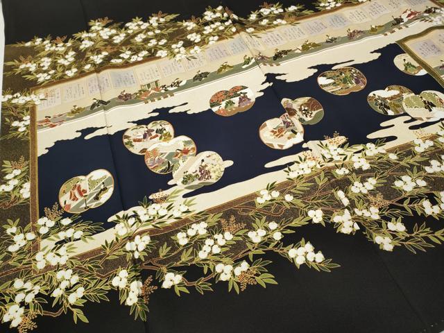 平和屋着物●松尾光琳 黒留袖 駒刺繍 百人一首 人物花文 金彩 正絹 逸品 CABD0046ut