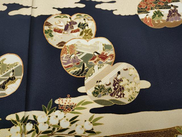 平和屋着物●松尾光琳 黒留袖 駒刺繍 百人一首 人物花文 金彩 正絹 逸品 CABD0046ut