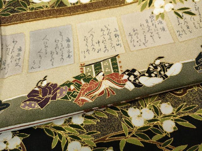 平和屋着物●松尾光琳 黒留袖 駒刺繍 百人一首 人物花文 金彩 正絹 逸品 CABD0046ut