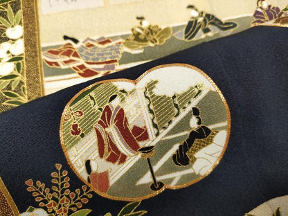 平和屋着物●松尾光琳 黒留袖 駒刺繍 百人一首 人物花文 金彩 正絹 逸品 CABD0046ut