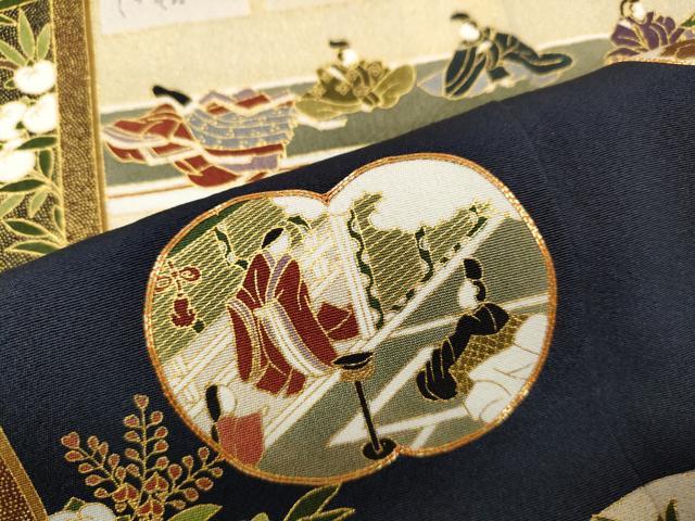 平和屋着物●松尾光琳 黒留袖 駒刺繍 百人一首 人物花文 金彩 正絹 逸品 CABD0046ut