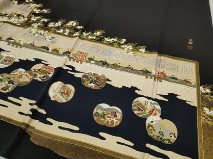 平和屋着物●松尾光琳 黒留袖 駒刺繍 百人一首 人物花文 金彩 正絹 逸品 CABD0046ut