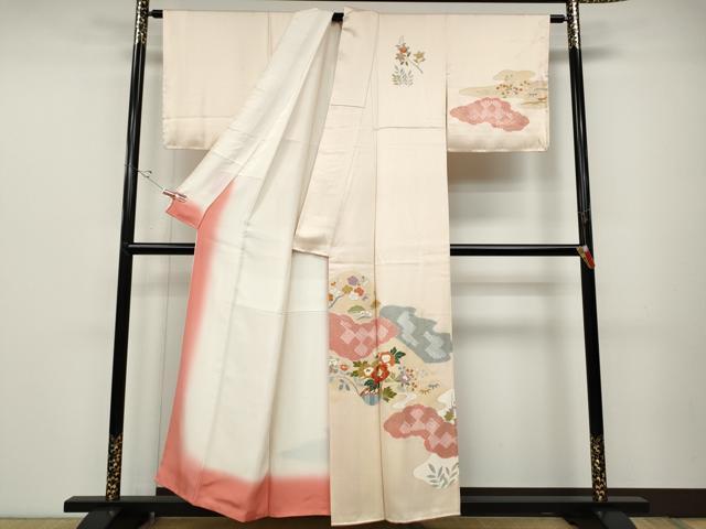 平和屋着物●訪問着 絞り 道長草花文 金彩 正絹 逸品 CABD0047ut