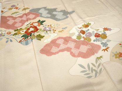 平和屋着物●訪問着 絞り 道長草花文 金彩 正絹 逸品 CABD0047ut