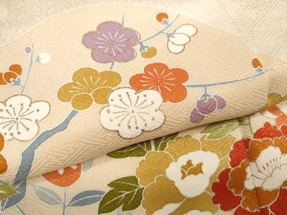 平和屋着物●訪問着 絞り 道長草花文 金彩 正絹 逸品 CABD0047ut