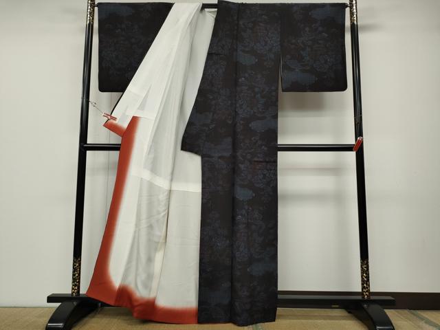 平和屋着物●結城紬 80亀甲 草花文 正絹 逸品 CABD0048ut