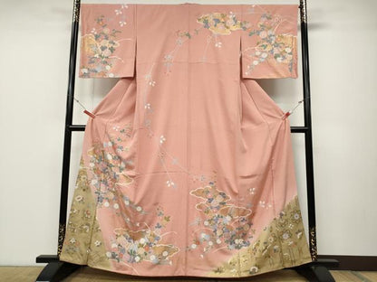 平和屋着物●訪問着 雲重ね流水草花文 暈し染め 金彩 正絹 逸品 CABD0049ut