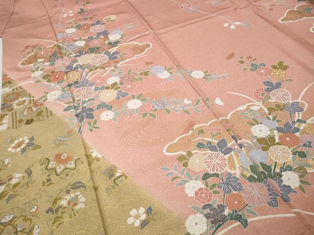 平和屋着物●訪問着 雲重ね流水草花文 暈し染め 金彩 正絹 逸品 CABD0049ut