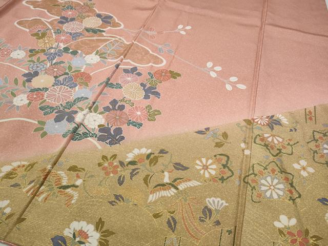 平和屋着物●訪問着 雲重ね流水草花文 暈し染め 金彩 正絹 逸品 CABD0049ut
