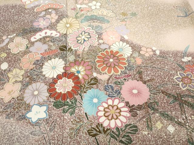 平和屋着物●訪問着 研彩織 草花文 たたき染め 金彩 反端付き 正絹 逸品 未使用 CABD0052ut