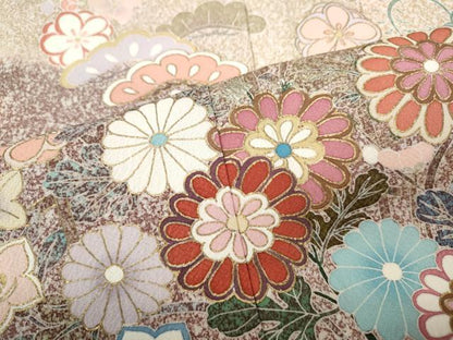 平和屋着物●訪問着 研彩織 草花文 たたき染め 金彩 反端付き 正絹 逸品 未使用 CABD0052ut