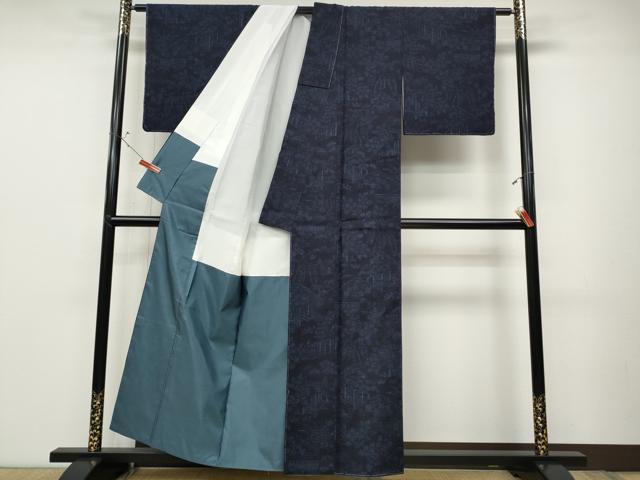 平和屋着物●本場結城紬 重要無形文化財 80亀甲 雲取り風景花文 正絹 逸品 CABD0053ut