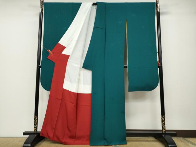 平和屋着物●世界的ファッションデザイナー 山本寛斎 kansaiブランド 振袖 舞花地紋 納戸色 正絹 逸品 CABD0056ut