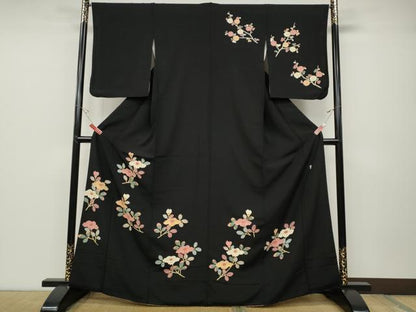 平和屋着物●本加賀友禅作家 談議所栄二 訪問着 枝花文 黒地 正絹 逸品 CABD0058ut