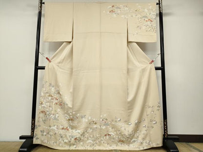 平和屋着物●訪問着 駒刺繍 エ霞枝花文 金彩 正絹 逸品 CABD0059ut