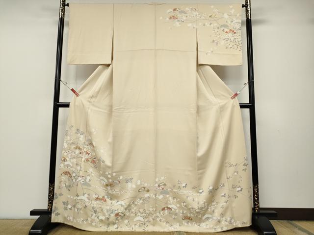 平和屋着物●訪問着 駒刺繍 エ霞枝花文 金彩 正絹 逸品 CABD0059ut