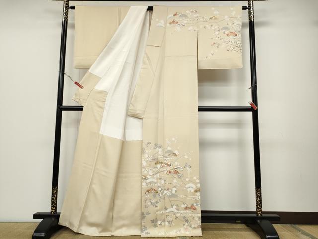 平和屋着物●訪問着 駒刺繍 エ霞枝花文 金彩 正絹 逸品 CABD0059ut