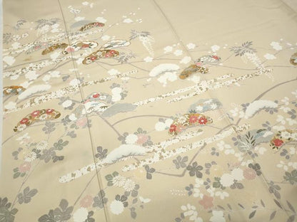 平和屋着物●訪問着 駒刺繍 エ霞枝花文 金彩 正絹 逸品 CABD0059ut