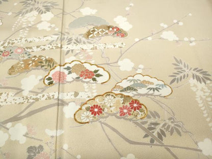 平和屋着物●訪問着 駒刺繍 エ霞枝花文 金彩 正絹 逸品 CABD0059ut