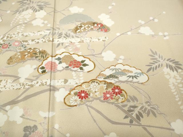 平和屋着物●訪問着 駒刺繍 エ霞枝花文 金彩 正絹 逸品 CABD0059ut