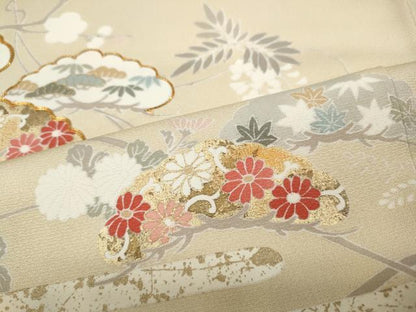 平和屋着物●訪問着 駒刺繍 エ霞枝花文 金彩 正絹 逸品 CABD0059ut