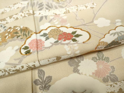 平和屋着物●訪問着 駒刺繍 エ霞枝花文 金彩 正絹 逸品 CABD0059ut