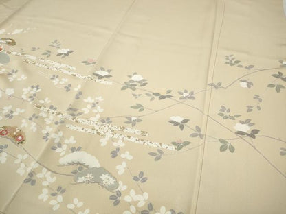 平和屋着物●訪問着 駒刺繍 エ霞枝花文 金彩 正絹 逸品 CABD0059ut