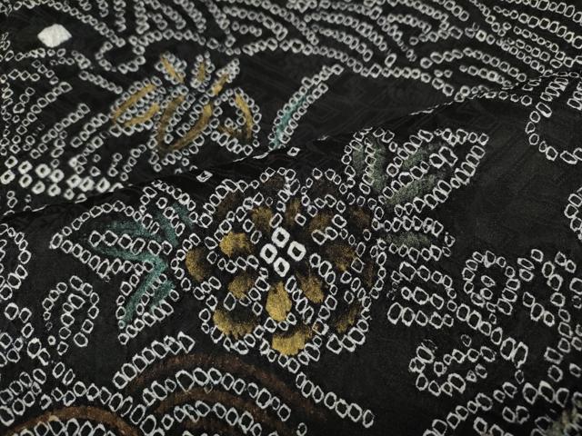 平和屋着物●訪問着 総絞り 雪芝風景花文 黒地 金彩 正絹 逸品 CABD0066ut