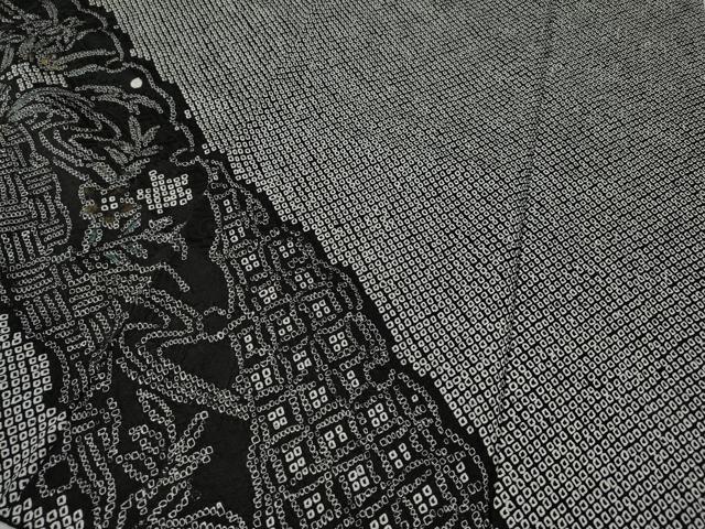 平和屋着物●訪問着 総絞り 雪芝風景花文 黒地 金彩 正絹 逸品 CABD0066ut