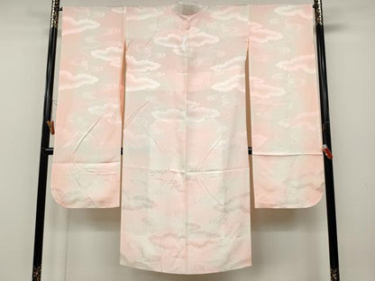 平和屋着物●振袖用長襦袢 無双仕立て 流水雲重ね地紋 暈し染め 半衿刺繍 正絹 逸品 CABD0068ut